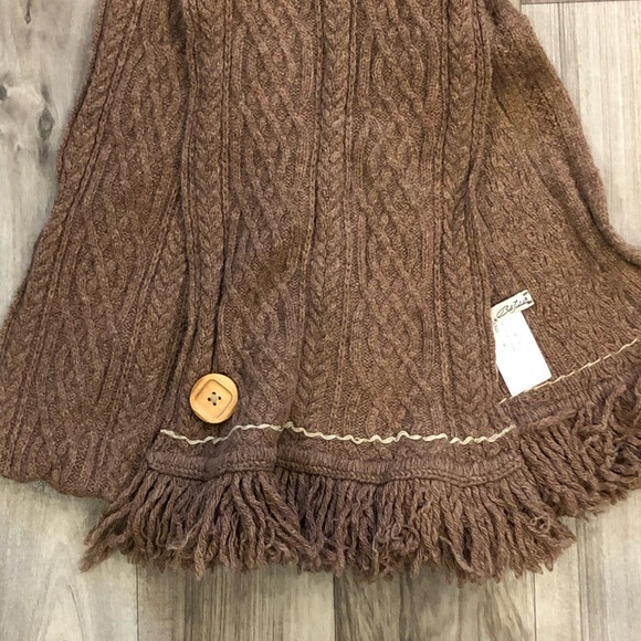 Bob Timberlake 100% Lambswool Heathered Brown Wooden Button Long Fringed Scarf - Picture 4 of 7
